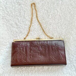 Rare Tooled Artsy Leather Handmade Purse Pharaoh Art Brown/Gold KissLock